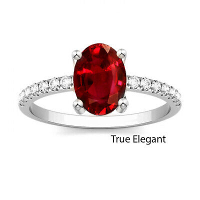 2Ct Oval Cut Diamond Prong Set Red Ruby Women's Engagement Ring 14K Gold Over 2