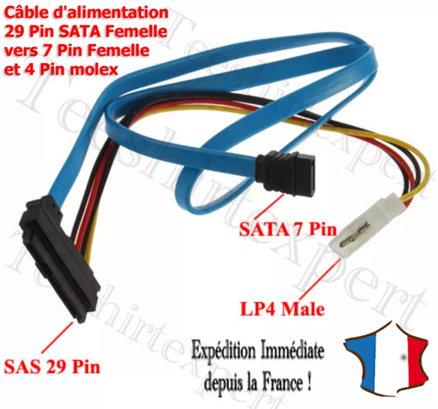 Câble alimentation 29 Pin SATA Femelle vers 7 Pin Femelle et 4 Pin molex - **