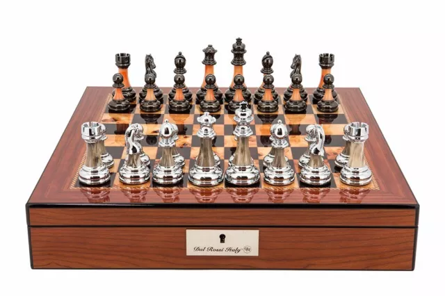 Dal Rossi Chess Set Metal and Marble Finish Pcs/40cm Walnut Finish Board