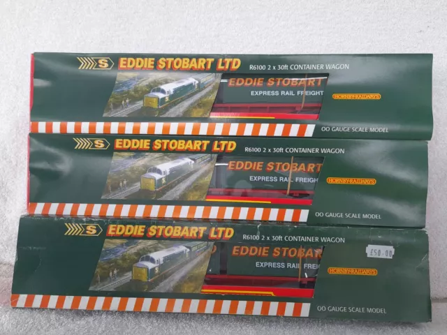 HORNBY 00 GAUGE R.6100 EDDIE STOBART LTD CONTAINER Wagons Rake Of Three