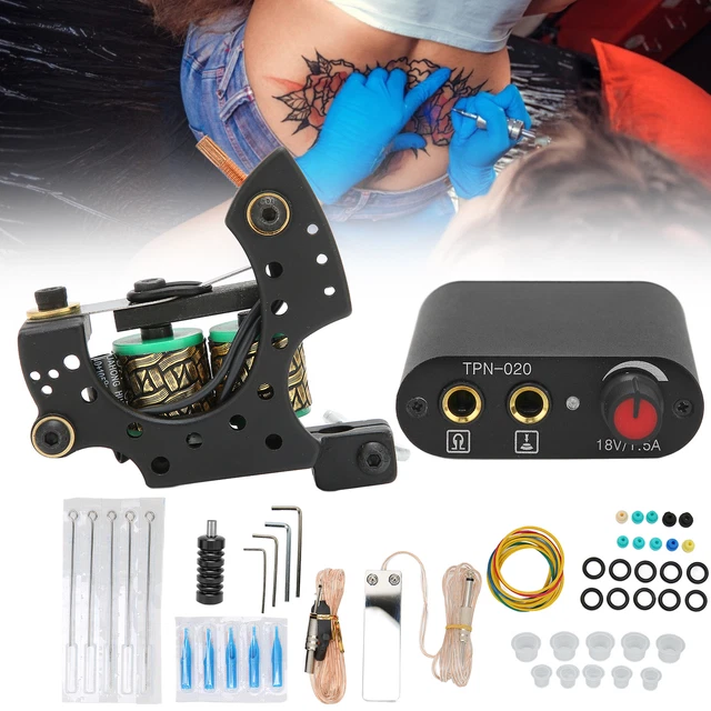 (90‑265V)Coil Tattoo Machine Kit Clip Cord Foot Pedal Power Supply Needle BSU