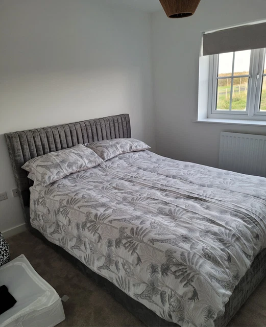 FURNITURE VILLAGE HUGH ottoman King size bed frame grey velvet platinum