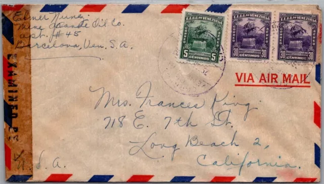 Schallstamps Venezuela 1940-45 Postal History Wwii Censored Airmail Cover Addr