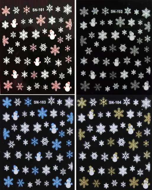Christmas Snowman Snowflakes Glitter 3D Nail Art Stickers Decals