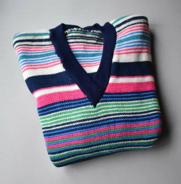 Maglione vintage a righe rosa blu ragazze anni '80 new age 9