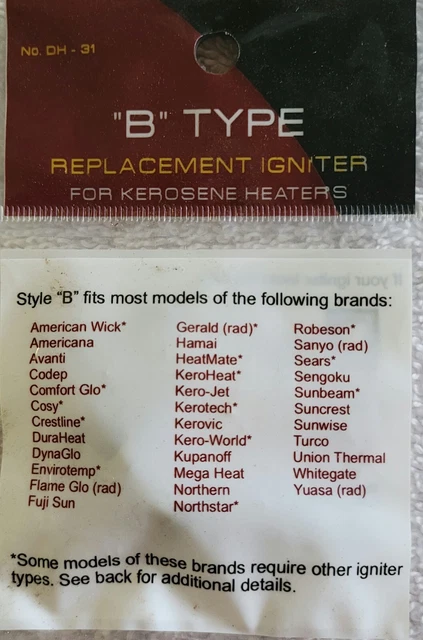 B Type Replacement Igniter For Kerosene Heaters  DH-31
