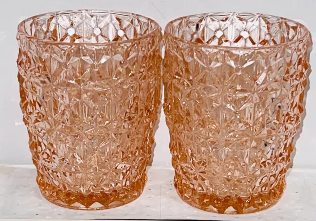 2 Jeannette HOLIDAY PINK* 4" - 10 OZ FLAT WATER TUMBLERS