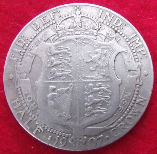 1907 EDWARD VII SILVER HALF CROWN  ( .925 Silver )  British 2/6 Coin.   331 2
