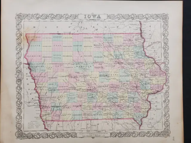 1855 Colton Map - Iowa - 100% Genuine Antique