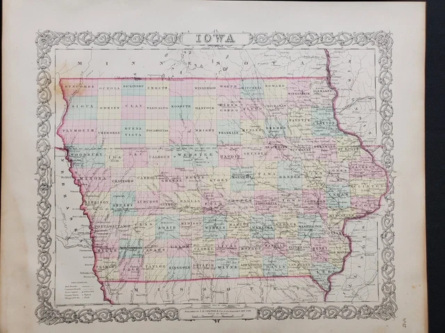 1855 Colton Map - Iowa - 100% Genuine Antique