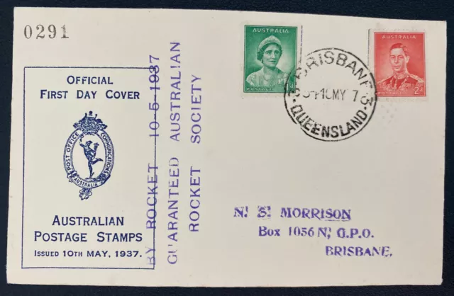 1937 Brisbane Australia First Day Rocket Mail Flight Cover Locally Used