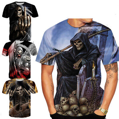 Casual Women Men T-Shirt 3D Print Short Sleeve Tee Tops Gothic Death God Skull