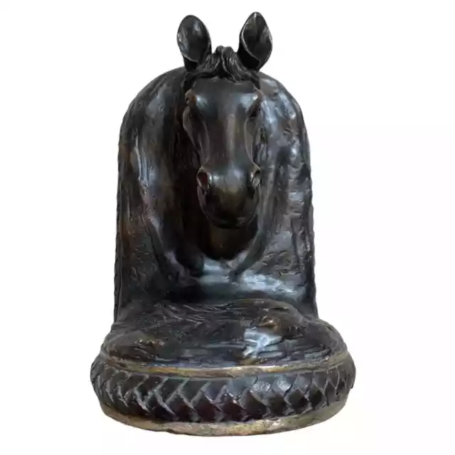 Vintage Horse Head Carved Bookend Heavy Equestrian Decor Dark Brown