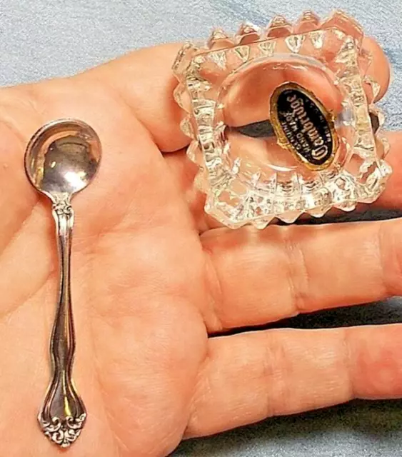 Tiny Sterling Spoon Necklace or West Moreland Salt Spoon & Crystal Bowl Set CHAT