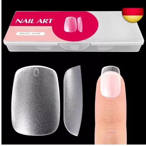 360 Stück Nageltips, Soft Gel Tips 15 Größen Matte Kurzer Square Künstliche Näg