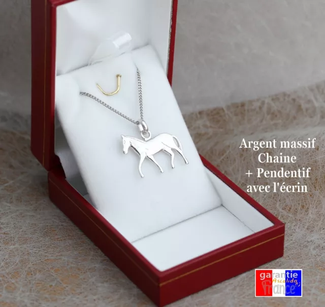 Ensemble en argent massif vrai 925 Pendentif cheval et chaine pour femme /enfant