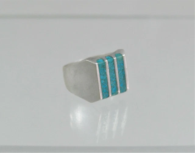 Rare Exceptional Taxco Sterling Silver & Turquoise Handwrought Ring Size 10 1/2