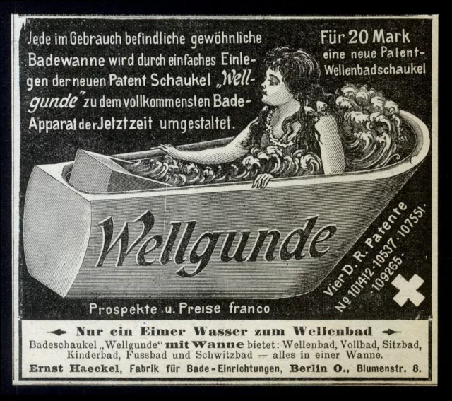 Alte Werbung Reklame 1900 Wellgunde Bade-Apparat Badewanne Ernst Haeckel Berlin
