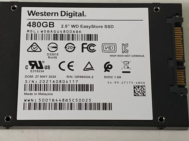 Western Digital easystore WDBAGU4800ABK 480 GB SATA III 2.5 in SSD