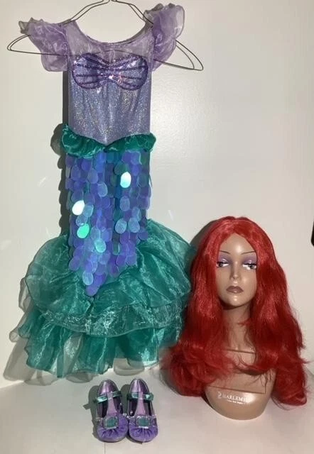 Ariel Little Mermaid Halloween Cosplay Costume Dress w/Scales, Wig, & Shoes 3 PC Ariel Little Mermaid Halloween Cosplay Costume Dress w/Scales, Wig, & Shoes 3 PC