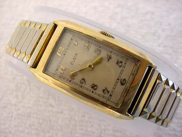 Vintage GOLD FD large antique pre 1920 Art Deco ELGIN CURVEX mens watch