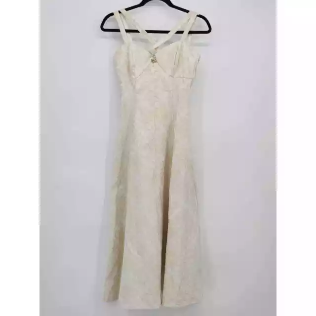 Vintage Jessica McClintok Gunne Sax Cream Jacquard Ball Gown Evening Dress XS