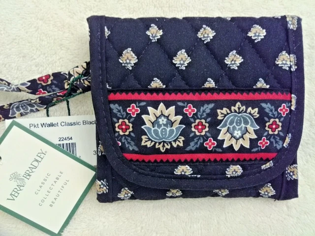Vera Bradley Retired Classic Black Trifold Pocket Wallet NWT