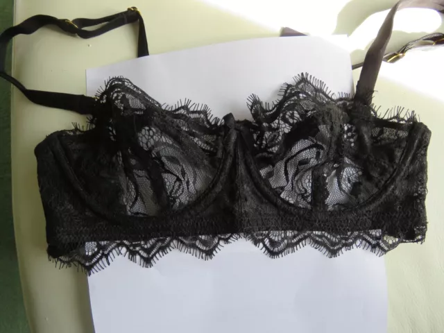 Figleaves Pulse Bra Size 34G Black Embroidered Lace Underwired Plunge  183158 for sale online
