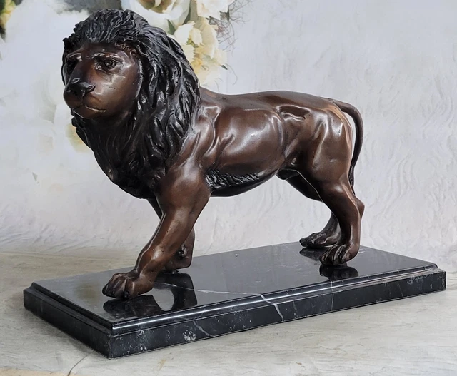 ART DECO AFRICAN Lion Safari Bronze Sculpture Marble Base Statue