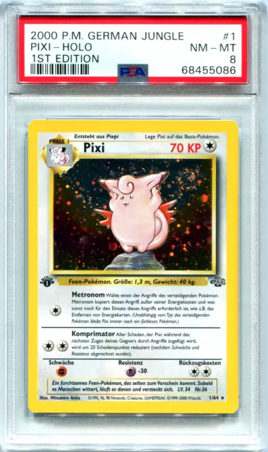 PSA 8 NM - MINT Pokemon Jungle Pixi Clefable Holo 1st ed 1/64 Deutsch German