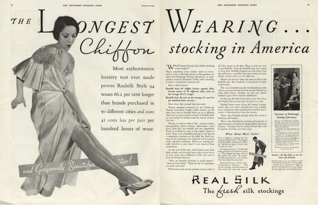 The longest wearing Chiffon Stocking in America Real Silk hosiery ad 1933 SEP