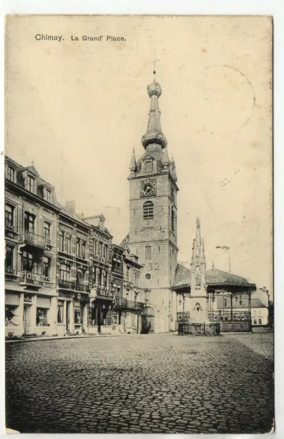 BELGIQUE - BELGIE - Old Postcard - CHIMAY la grand' place - église - kiosque