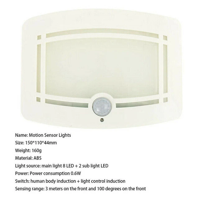 10 LED INDOOR Lightoperated Motion Sensor Wall Lights Battery Power