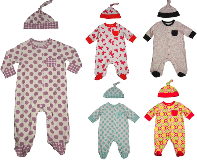 Offspring Newborn and Infant Baby Girls Long Sleeve One Piece Coverall & Hat