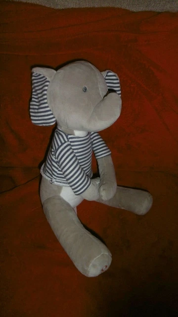 Doudou Peluche OBAIBI OKAIDI Eléphant Pull Rayé Bleu Patte Scratch 2 dispos