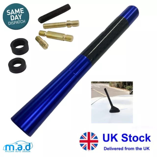 Universal 12cm Car Antenna Car Aerial Mini BLUE Carbon Fibre Mod Roof Radio FM