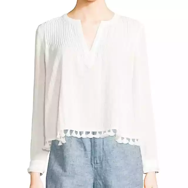 Derek Lam 10 Crosby Ivory Pintuck Tassel Blouse Long Sleeve Shirt 6