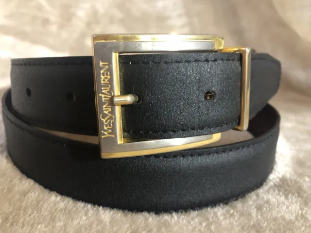 Vintage Yves Saint Laurent Belt Black Brown Reversible Leather Gold Silver Ysl