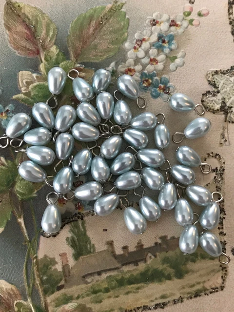 Vintage Pearl Drops,Pearl Dangles,Teardrops,Aqua Drops,Pearl Charms,Blue #1703