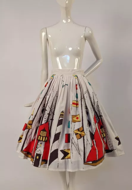 Vintage 1950’S Nautical Sailor Lighthouse Flag Theme Skirt