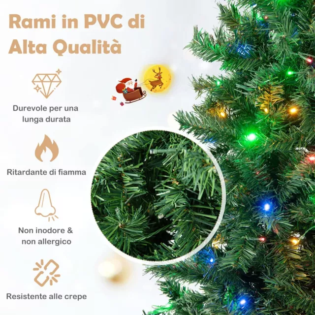 Albero di Natale 180/215cm con Luci LED Incorporate Multi-Color, Base Pieghevole 2