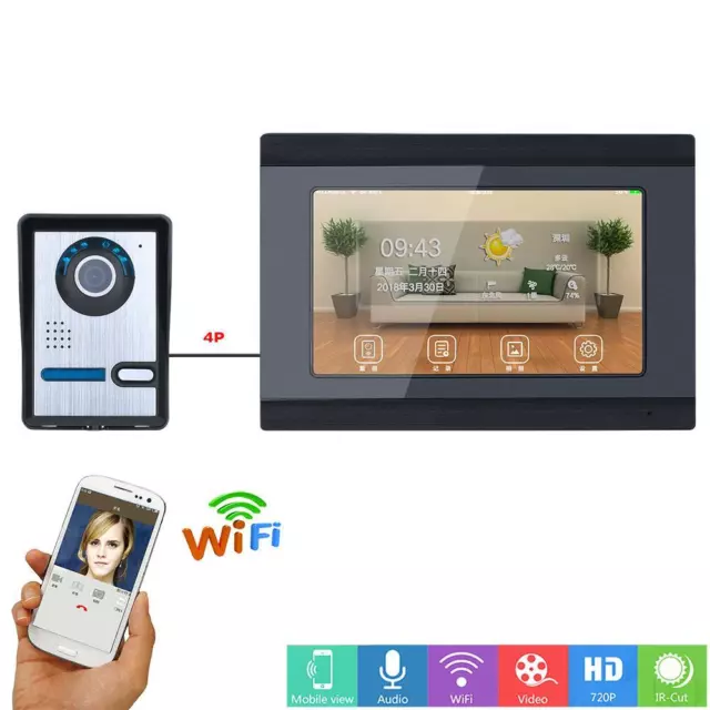 7inch Wired Wifi Video Door Phone Doorbell Intercom Entry System Remote APP