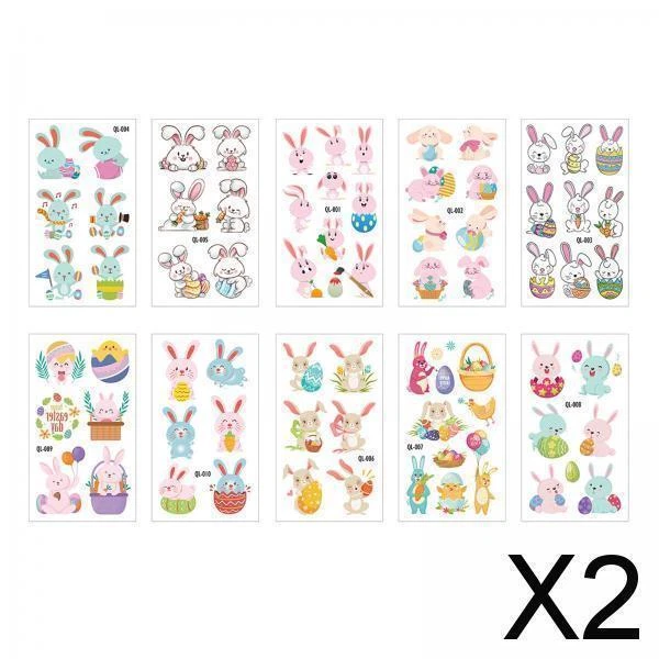 2X OSTERN-MUSTER-KÖRPER-KUNST-AUFKLEBER HÄSCHEN-TEMPORÄRE Aufkleber Für