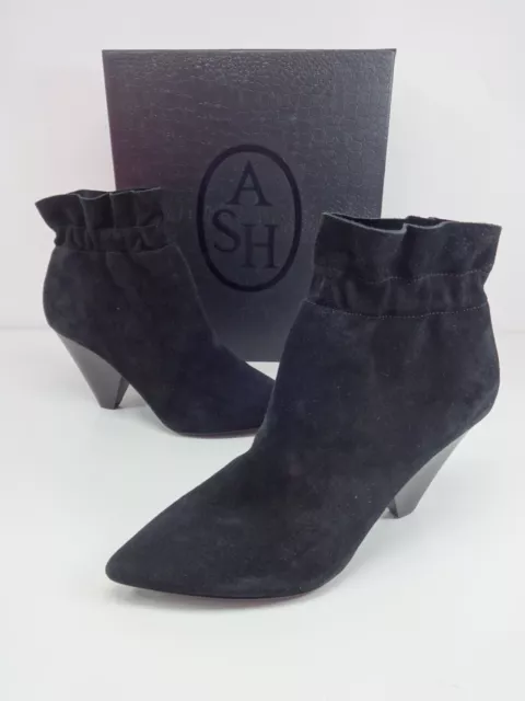 Womens Boots Size 4 Ash Dafne Black Suede Pull On Short Ankle Cuban Heels EUR 37