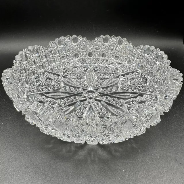 Antique Hawkes American Brilliant Crystal Bowl 9" Newport Pattern Hobstar Cane