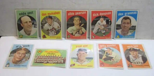 Lot of 10 - 1959 Topps Baseball Cards Philadelphia Phillies Team Vern Law & More