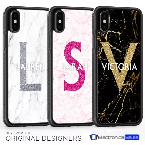 Personalised Marble Print Name Initials Custom Phone Case For iPhone X XS XR 8 7