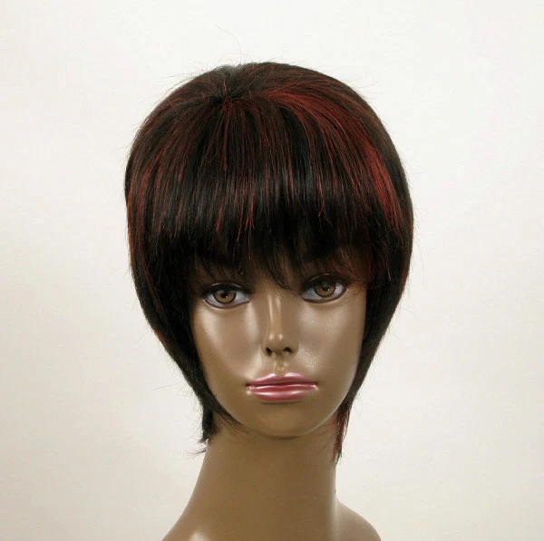 Perruque Afro Femme 100% Cheveux Naturels - Noir/cuivré Méchée - Taille Moyenne - Avec étiquettes