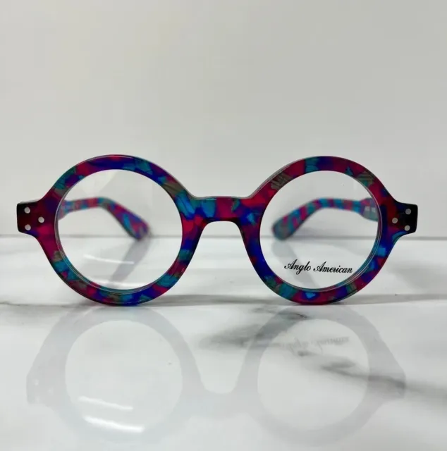 Anglo American Glasses Frames Optical 180E Blue & Pink 46mm Round London Preppy 2
