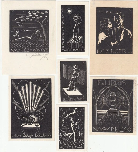 7 Exlibris Bookplate Hochdrucke Karoly Selmeczi Akt Konvolut Lot 2